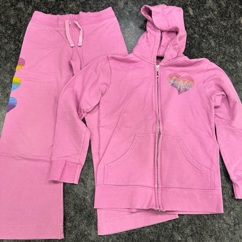 Girls Flowers by Zoe Beaded Hearts Sweatsuit Jacket & Pants - size L Large